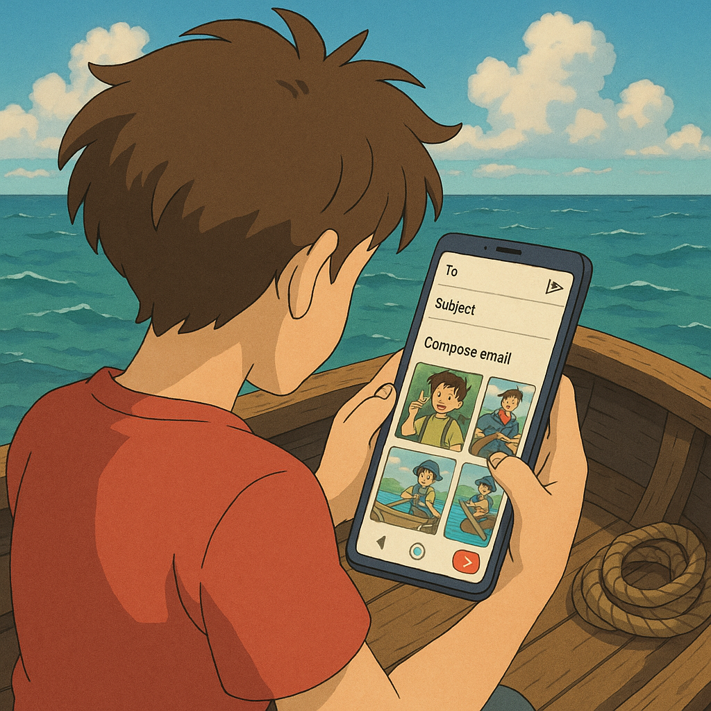 Teenage boy sending photos from phone